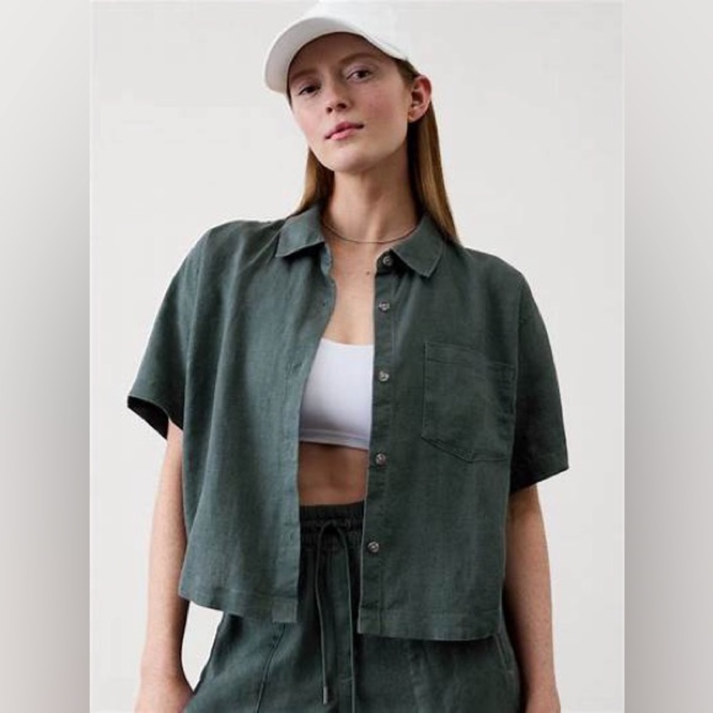 Athleta Dark Green Button Down Shirt